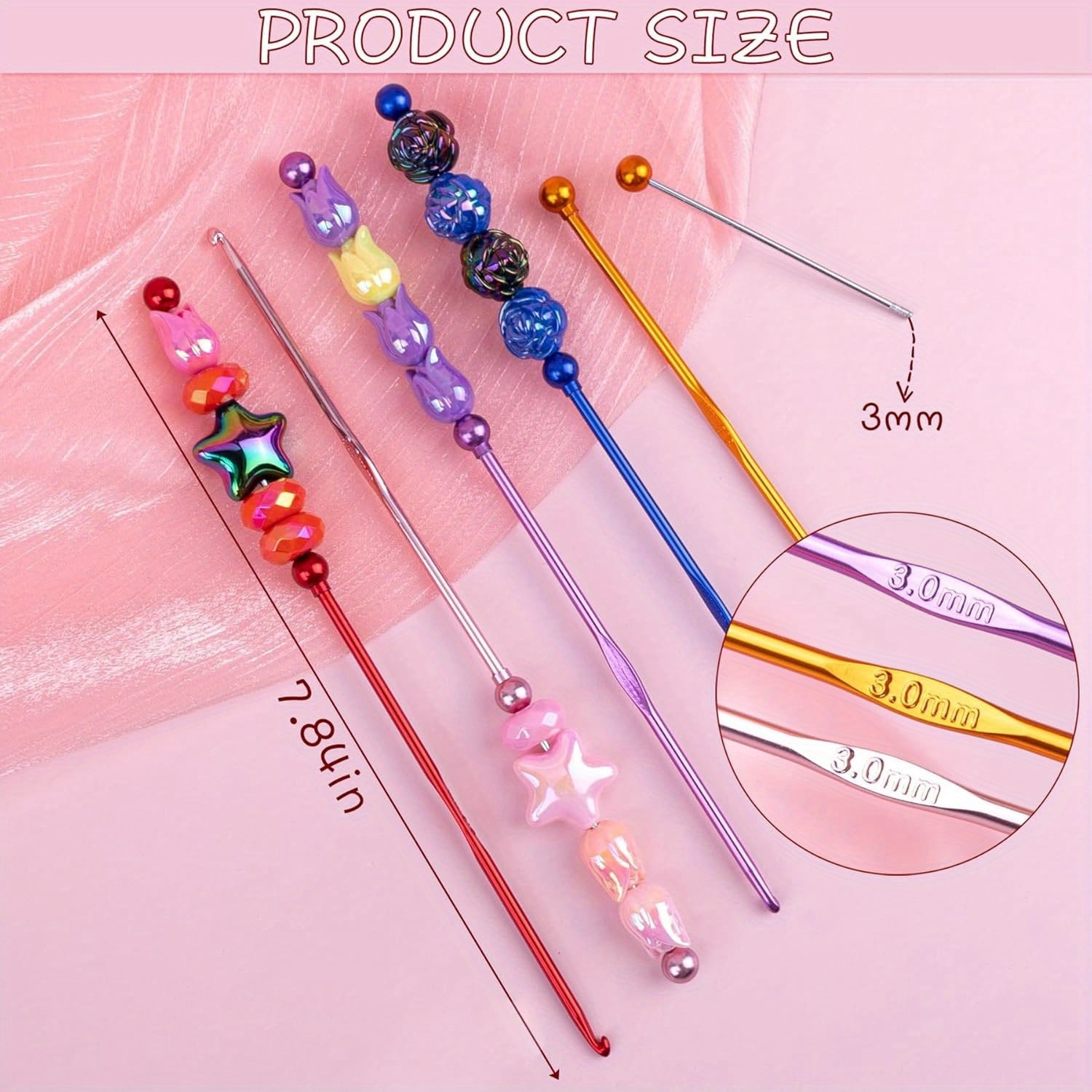 24Pcs DIY Beadable Crochet Hooks Beadable Knitting Needles Set Aluminum Handle for Beads DIY Gift for Women DIY Jewelry Making Supplies