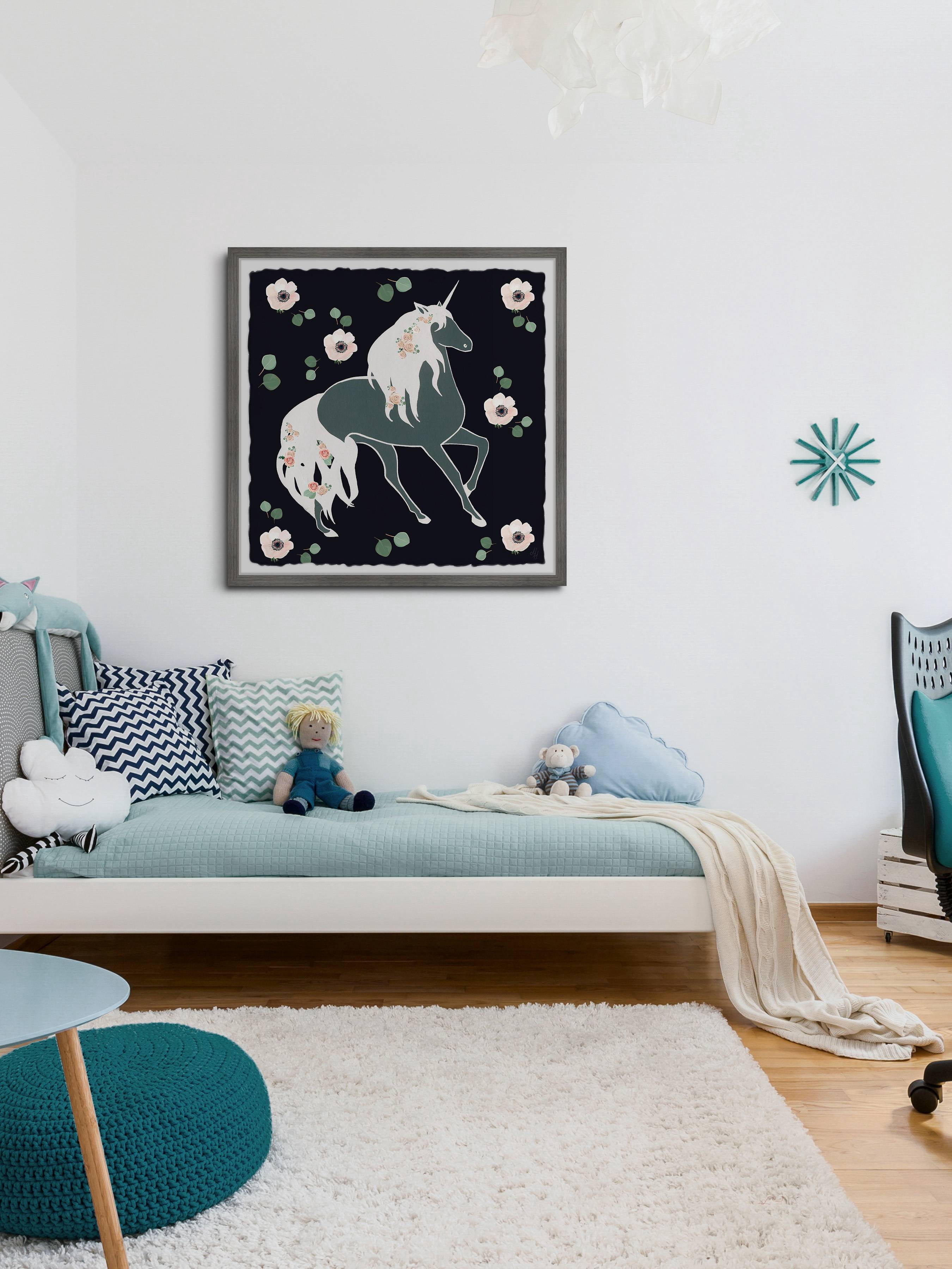 Marmont Hill Blooming Unicorn Framed Wall Art, 18.00" x 1.50"