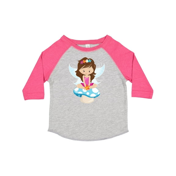 Inktastic Cute Fairy, Brown Hair, Fairy Sitting On Mushroom Girls Toddler T-Shirt