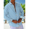 thumbnail image 1 of Camisa de hombre con patrón de empalme de color sólido rosa azul cómoda y suave nuevo patrón casual al aire libre playa camisa de hombre con bolsillo superior, 1 of 6