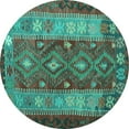 thumbnail image 1 of Ahgly Company Machine Washable Indoor Round Southwestern Turquoise Blue Country Area Rugs, 6' Round, 1 of 4