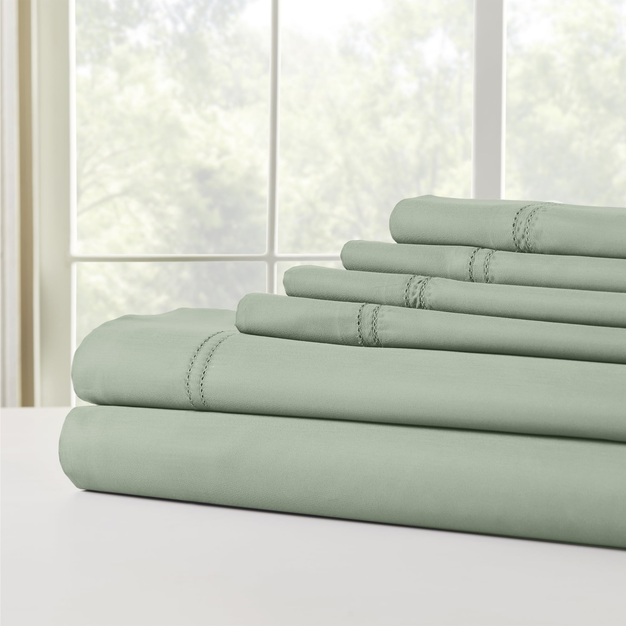 1000 Thread Count Cotton Rich 6 Piece Sheets, Double Hole Hem, Seafoam