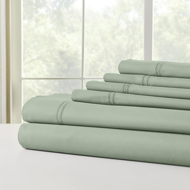 1000 Thread Count Cotton Rich 6 Piece Sheets, Double Hole Hem, Seafoam