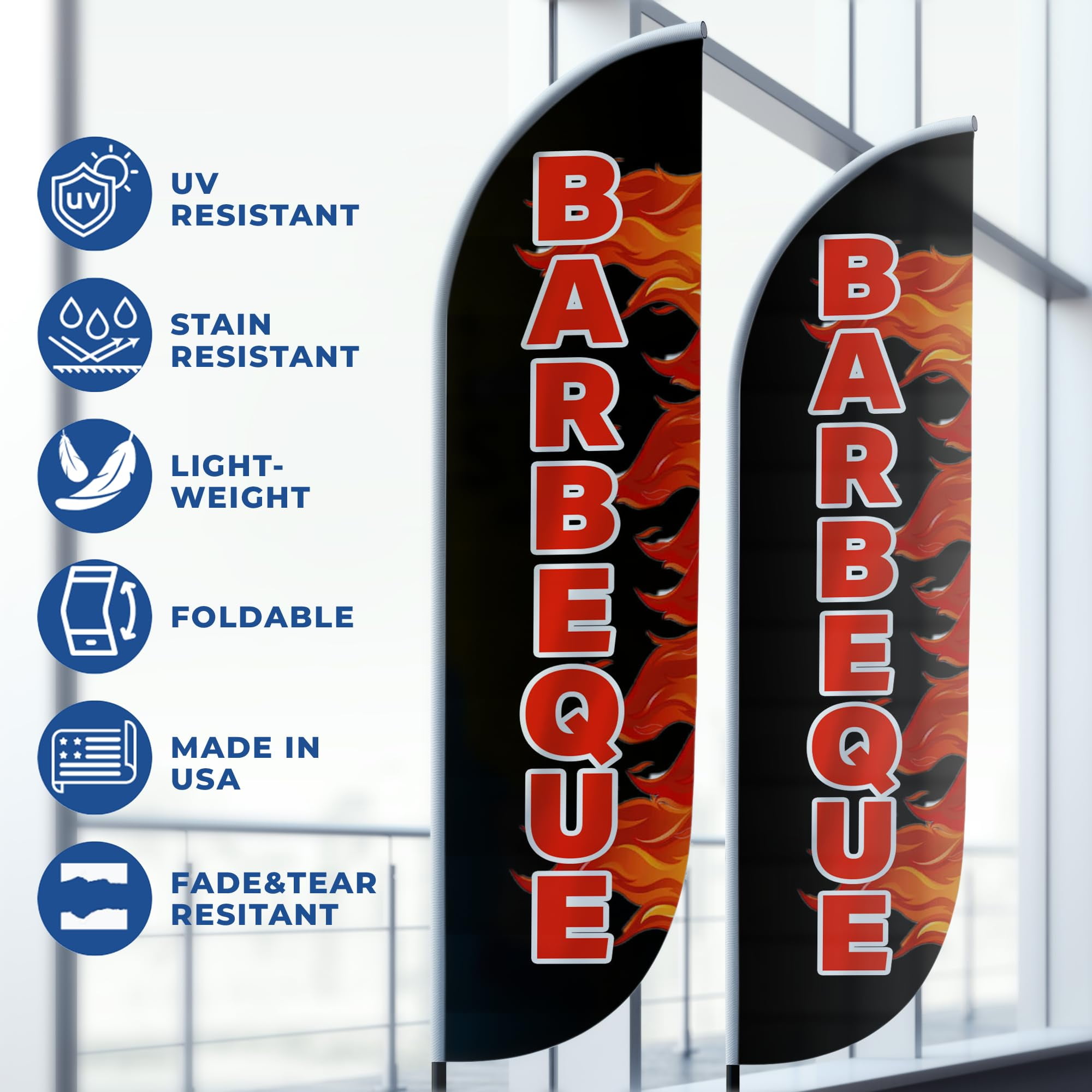 Barbeque Feather Flag(11.5feetX2.5feet) by DreamController | Outdoor Business Advertising Tall Flag | Weather-Resistant Knitted Swooper Flag | Made in USA | HD Print (Flag Only)