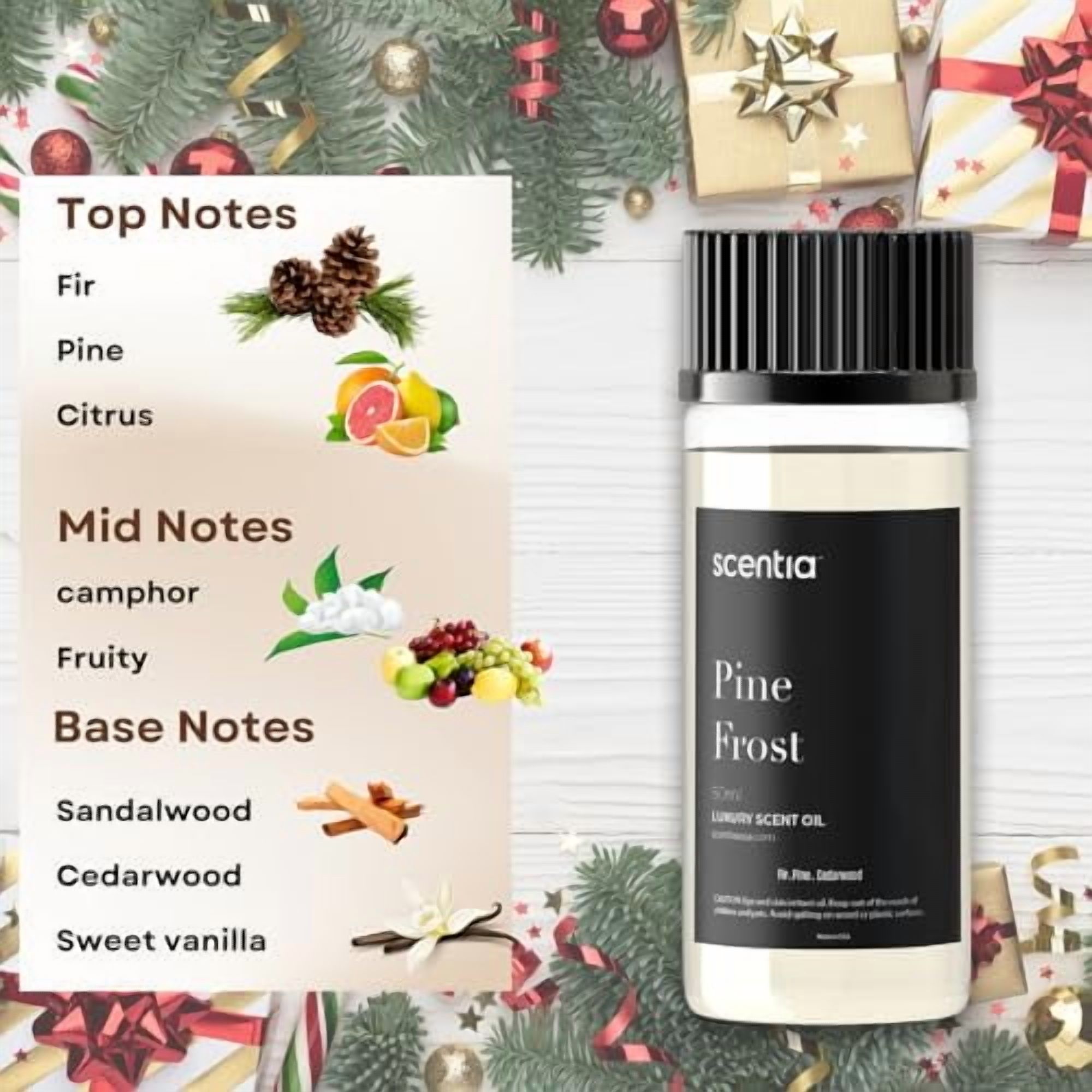 Scentia Pine Frost Essential Oil 120 ml | Christmas Scent | Crisp Winter Scent with Fir, Pine, Citrus & Vanilla Notes | Perfect for Diffusers, Candles, Soap Making & Home Fragrance | Made in USA