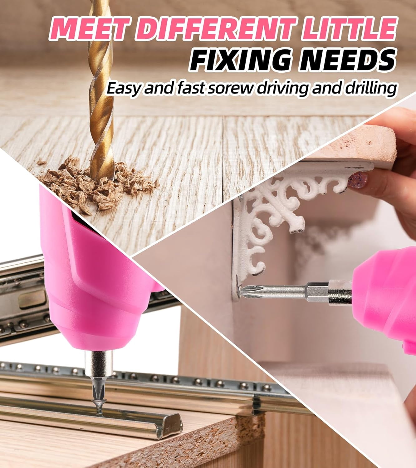 DOWELL Power Electric Cordless Screwdriver Set Rechargeable 3.6V Power Screwdriver Kit Tools for Women with 28pcs Accessories Pink