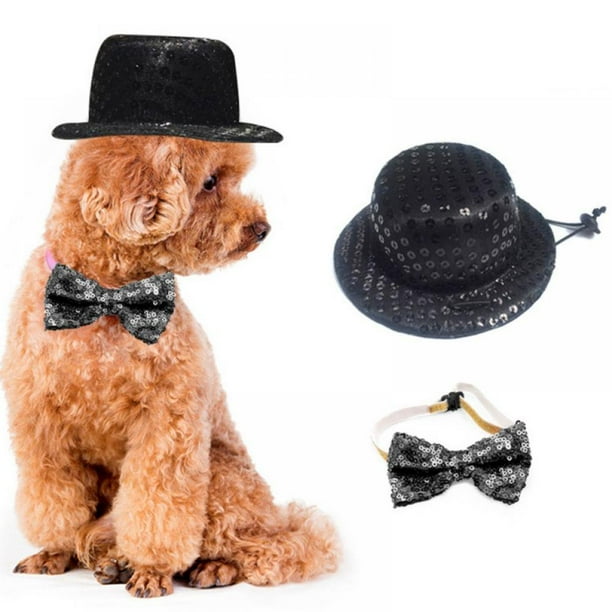 Pet Dog Black Sequins Top Hat Bow Tie Decoration Set Pet Bowtie Fashion Sequin Adjustable Dog Tie With Hat For Festival Party Walmart