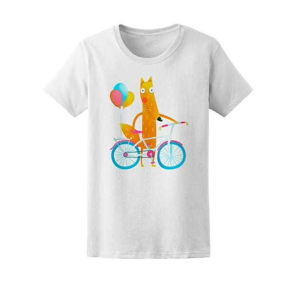 Cute And Colorful Fox On Bike Tee Women's -Image by Shutterstock