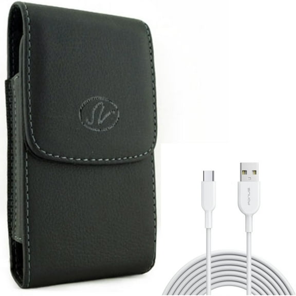 Type-C 6ft USB-C Cable w Leather Case Belt Clip for Samsung Galaxy A53 5G,A33 5G Phones - Fast Charger Cord Power Wire, Holster Cover Pouch Vertical