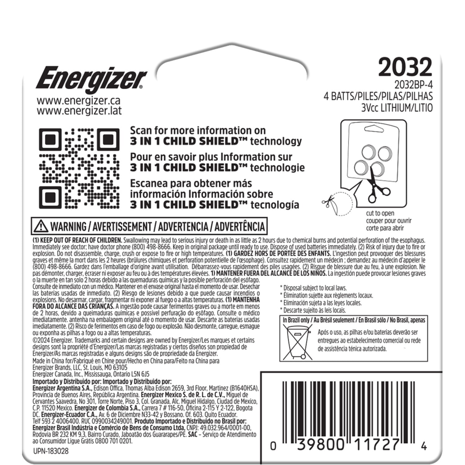 Pile miniature Energizer 2025 au lithium, emballage de 4 2025 Paquet de 4 piles