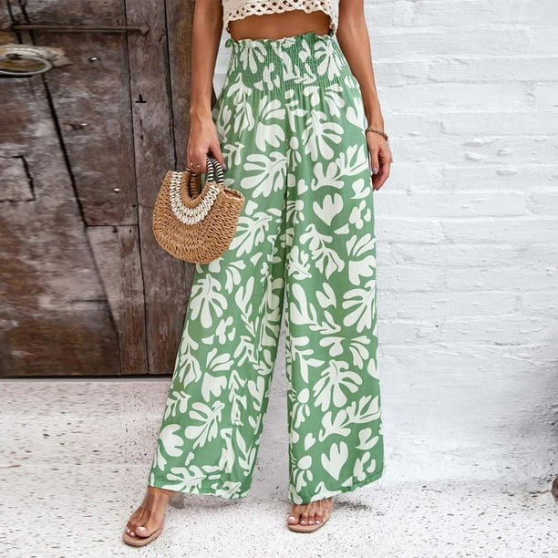 WILLBEST Pantalones Casuales para Mujer, Cómodos, Sueltos, de Cintura Alta, Anchos, Rectos y Recortados para Uso Diario En Verano. Mediana