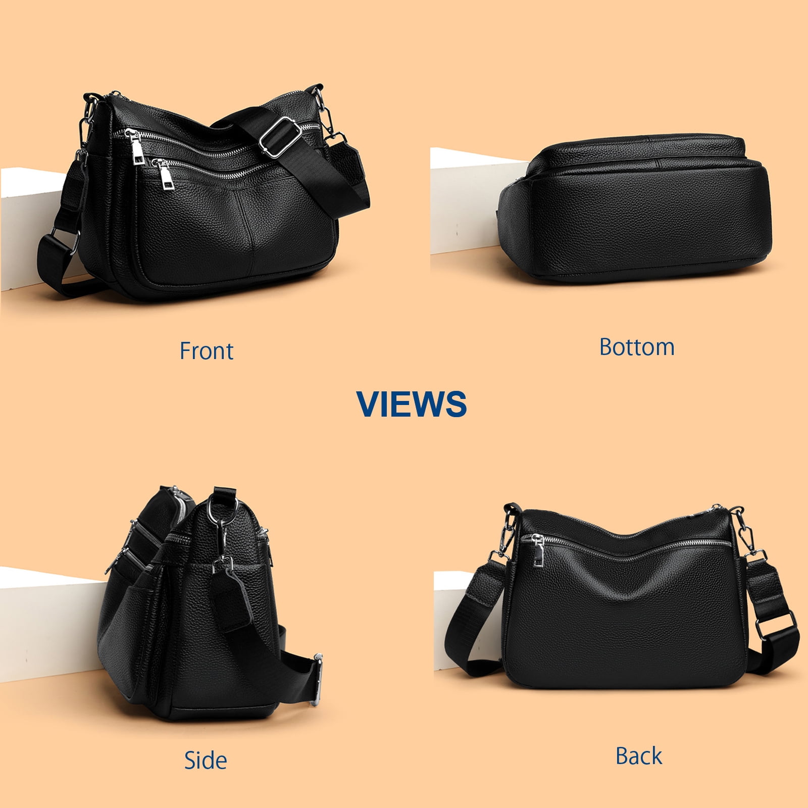 URSOFINE Genuine Leather Women’s Shoulder Bag Large Trendy Hobo Crossbody Purse for Daily & Travel Use