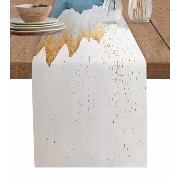 Table Runner 72 Inches Long for Kitchen Dining, Teal Golden Dresser Scarf Farmhouse, Dining Table Decorations for Wedding/Parties, Modern Oil Painting Art 18 x 72 In