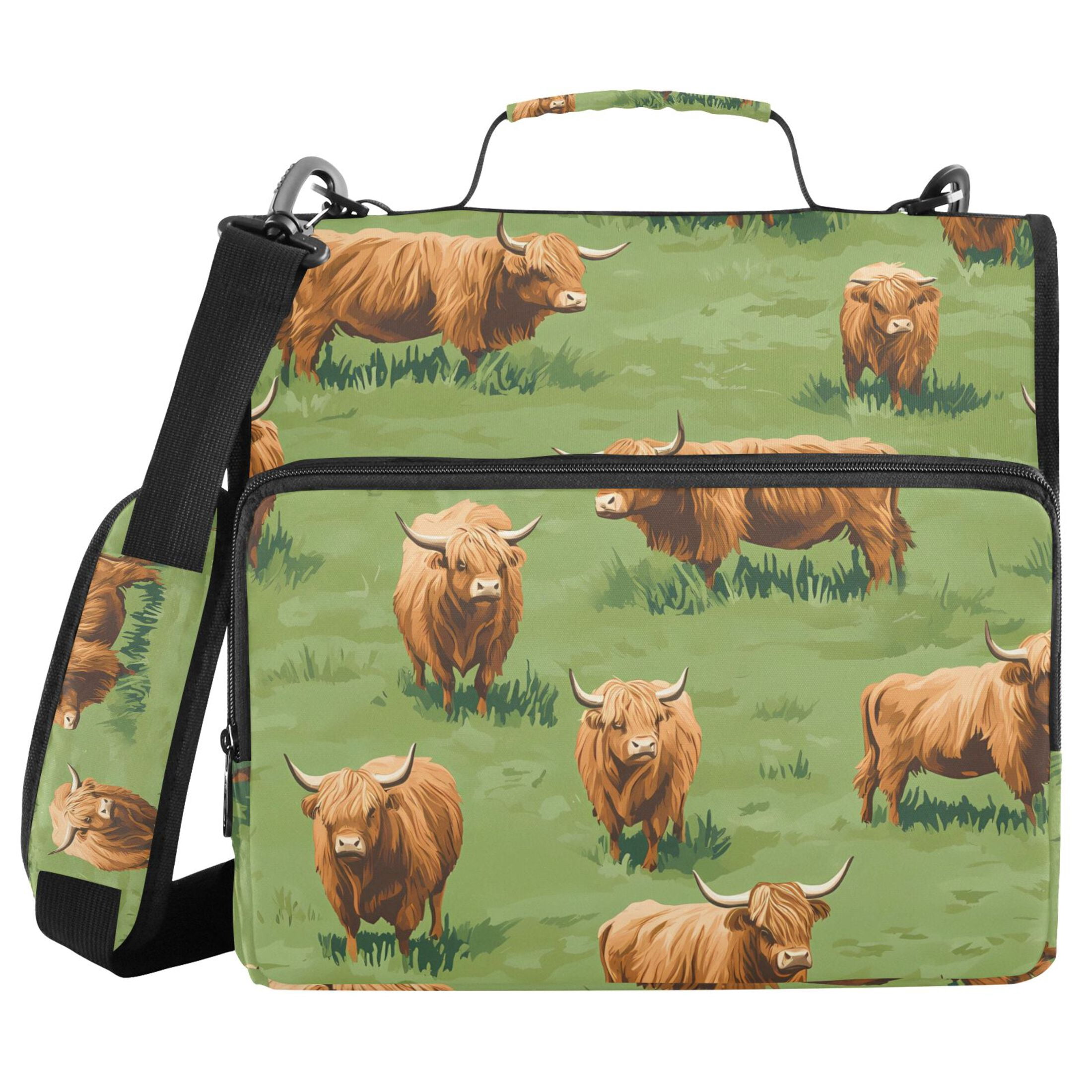 ALAZA Zipper Binder Highland Cattle Meadow 3 Ring Trapper Keeper File Folder Organizer Bag