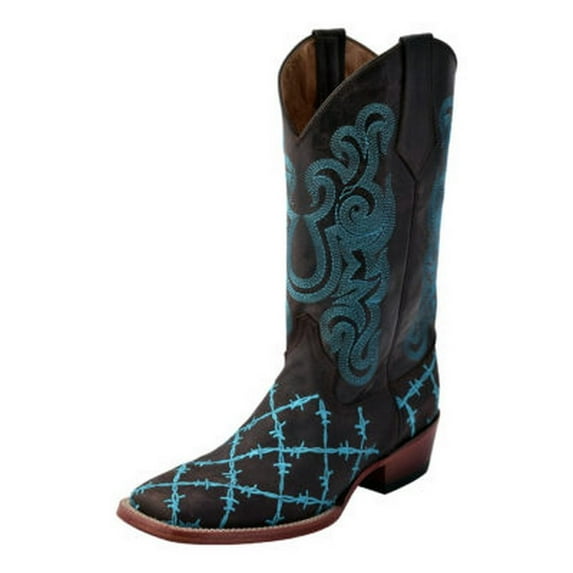 Ferrini Western Boots Men Barbed Wire Square Pull Strap Lined 11293