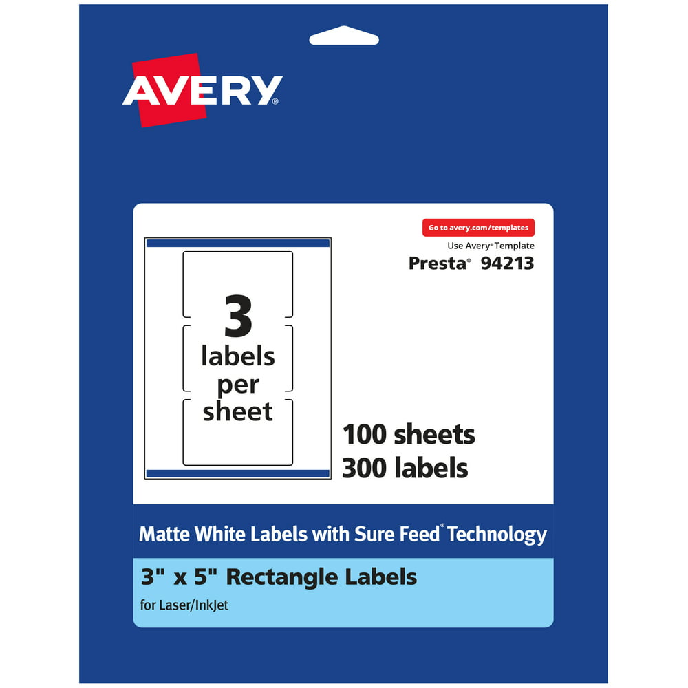 Avery Matte White Rectangle Labels, 3" x 5", 300 Labels