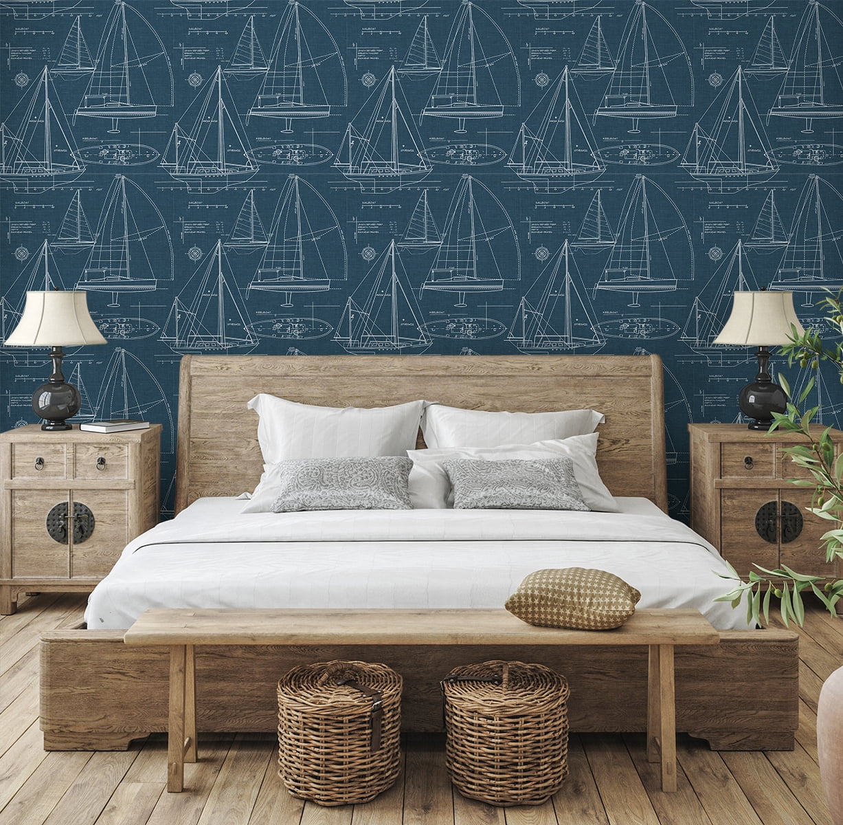 NextWall  Navy Yacht Club Peel and Stick Removable Wallpaper - 20.5 in. W x 18 ft. L