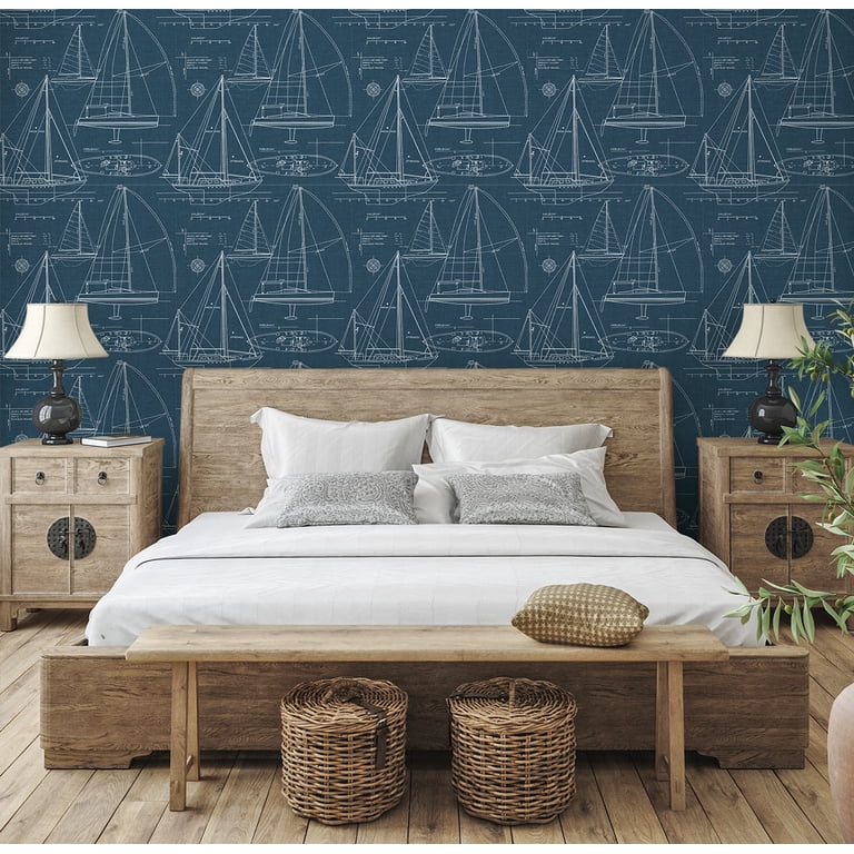 NextWall Navy Yacht Club Peel and Stick Removable Wallpaper - 20.5
