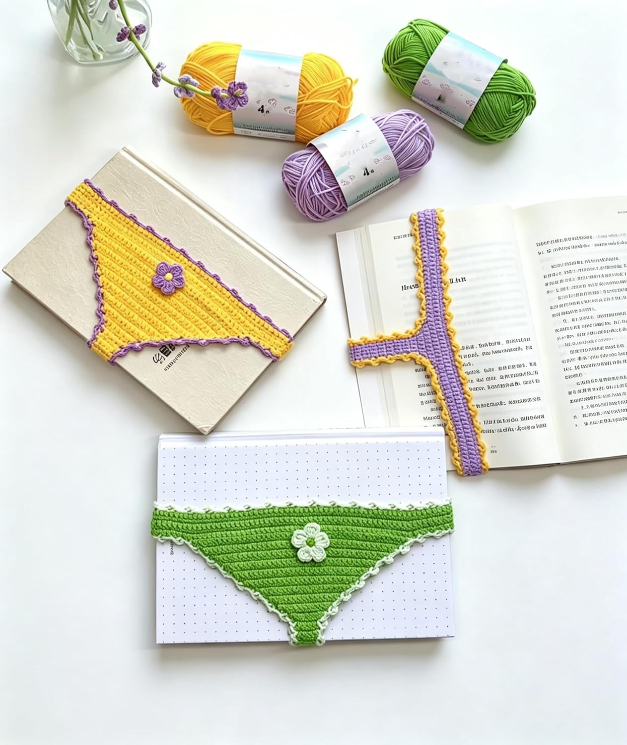 Handmade Crochet Bikini Bookmarks Funny Underwear Shaped Bookmark Page Holder for Books Unique Gag Gift for Book Lovers (Green)