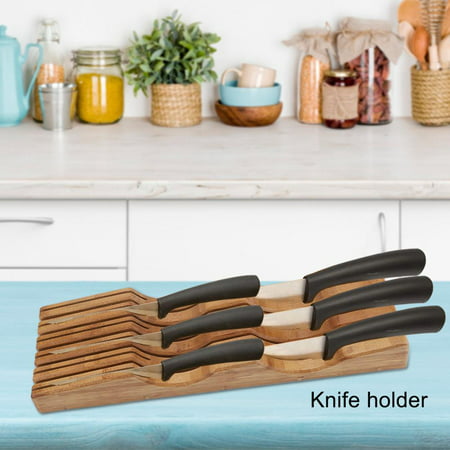WALFRONT In Drawer Bamboo Knife Block without Knives Knife Cutlery Storage Organizer Holds up to 15 Knives Kitchen (Best Way To Store Knives In A Drawer)