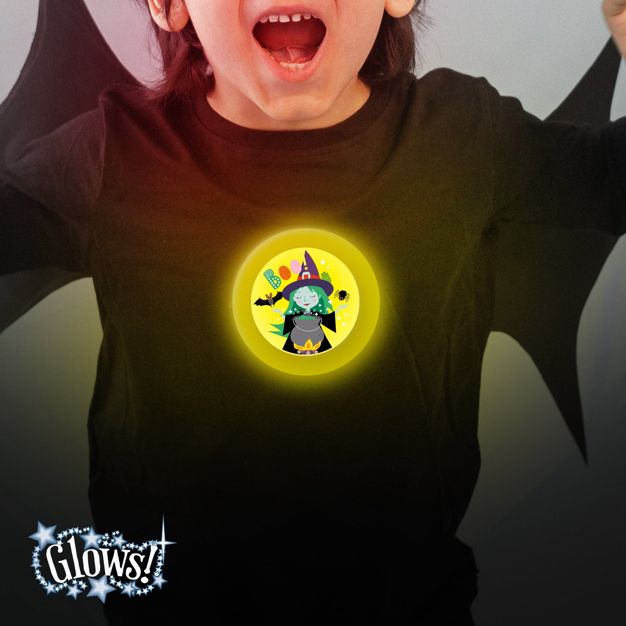 Vendor Labelling Halloween 1ct Yellow Glow Button, Witch, 3.5inch,