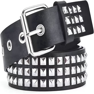 7147 Studded Belt Metal Punk Rock Rivet Belts For Women Men Y2k Pu Leather Syhood 2 Pcs Studded Belt Women Double Grommet Y2k PU  main image 3