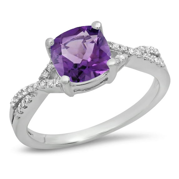 Dazzlingrock Collection 14K 7 MM Cushion Amethyst & Round Diamond Ladies Swirl Engagement Ring, White Gold, Size 5.5