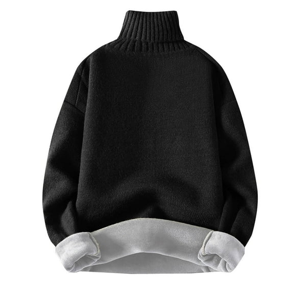 Ahabrexf Underwear for Men, Casual Solid Thickened Knit Pullover Long Sleeve Turtleneck Sweater