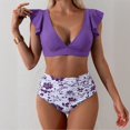 thumbnail image 3 of Minjewel Women High Waist Ruffled 2 PC Bikini Swimsuit Fashion Beach Bathing Suit, Purple XL, 3 of 6