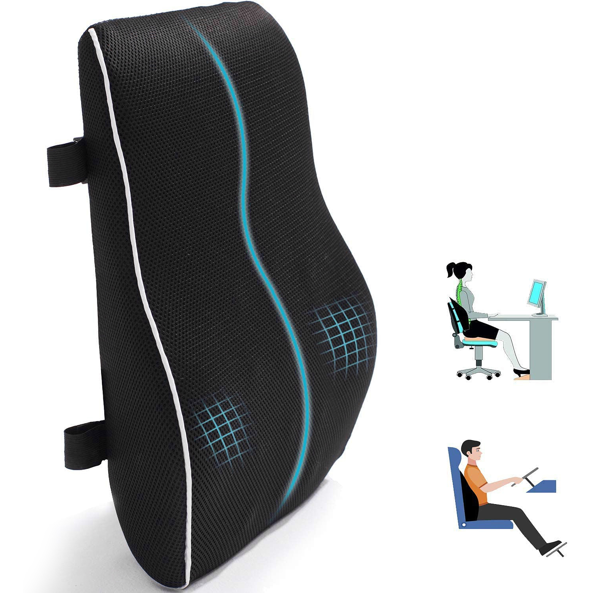 Qutool Ergonomic Backrests Black Lumbar Support Pillow For Office Chair Qutool Ergonomic Backrests Black Lumbar Support Pillow For Office Chair