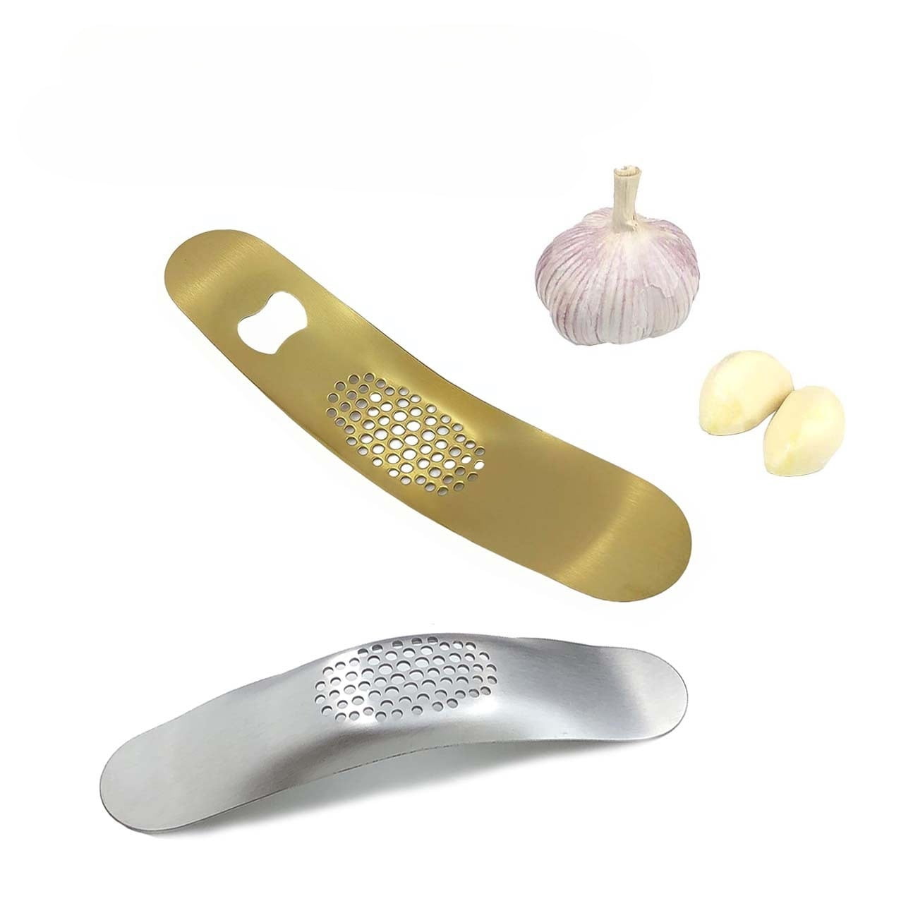 Stainless steel curved manual garlic mincer | Ergonomic design | Boat-shaped grinder | Ideal tool for grinding and mincing garlic