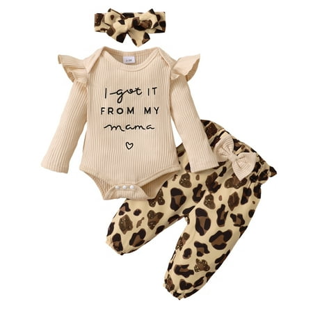 

Newborn Baby Girls Clothes 3 Months Girls 3PCS Fall Winter Clothing Set Letter Print Newborn Girls Long Sleeve Top Pants Headband Set Apricot