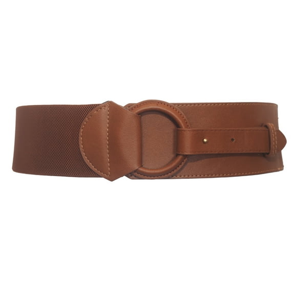 eVogues Women's Leatherette O-ring Buckle Elastic Wide Fashion Belt Brown