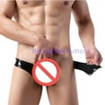 thumbnail image 4 of Men Shiny Leather shorts, Sexy Open Crotch, Glossy PVC Leather, Wetlook Latex Briefs, 4 of 5