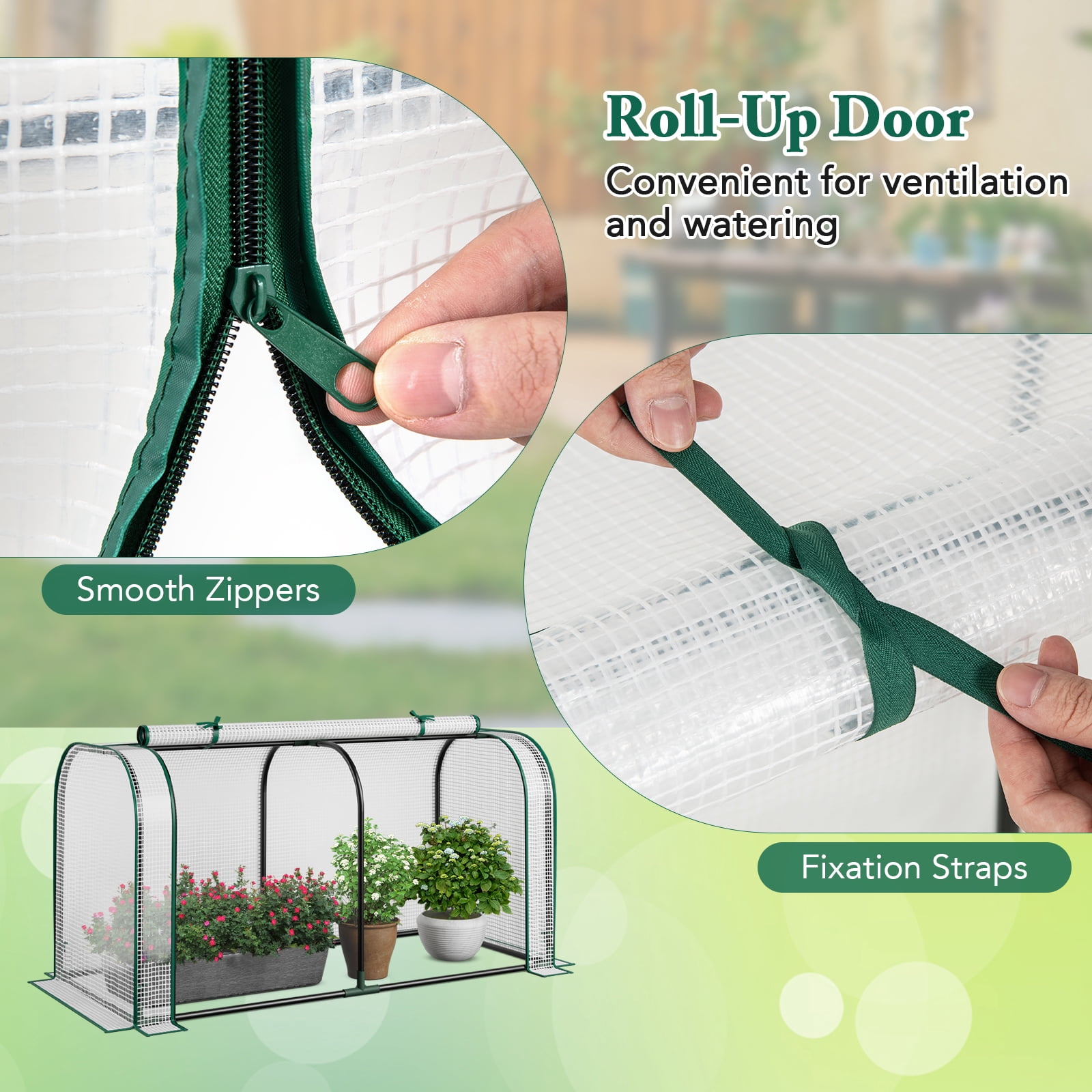 Patiojoy Portable Mini Greenhouse 47" x 22" x 24" Outdoor Green House with Roll-Up Door White