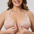 thumbnail image 5 of MELENECA Women's Plus Size Racerback Unlined Lace Underwire Front Closure Bra Beige 44B, 5 of 6