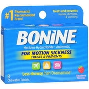 Bonine Motion Sickness Protection, Chewable Tablets, Raspberry 8 ea (Pack of 2)