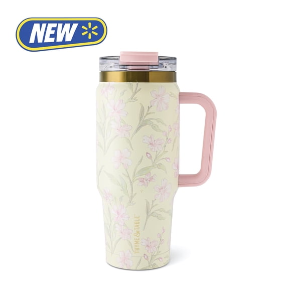 Thyme & Table 32oz Stainless Steel Luna Tumbler with Handle and Dual Straw Lid, Blossom Meadow