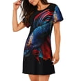 thumbnail image 2 of Picia Colorful Betta Fish Pattern Women’s Nightdress – Casual Short-sleeved Loose-Fit Sleepwear, Soft Cotton Short-Sleeve Sleep Shirt for Relaxation & Comfort, 2 of 6