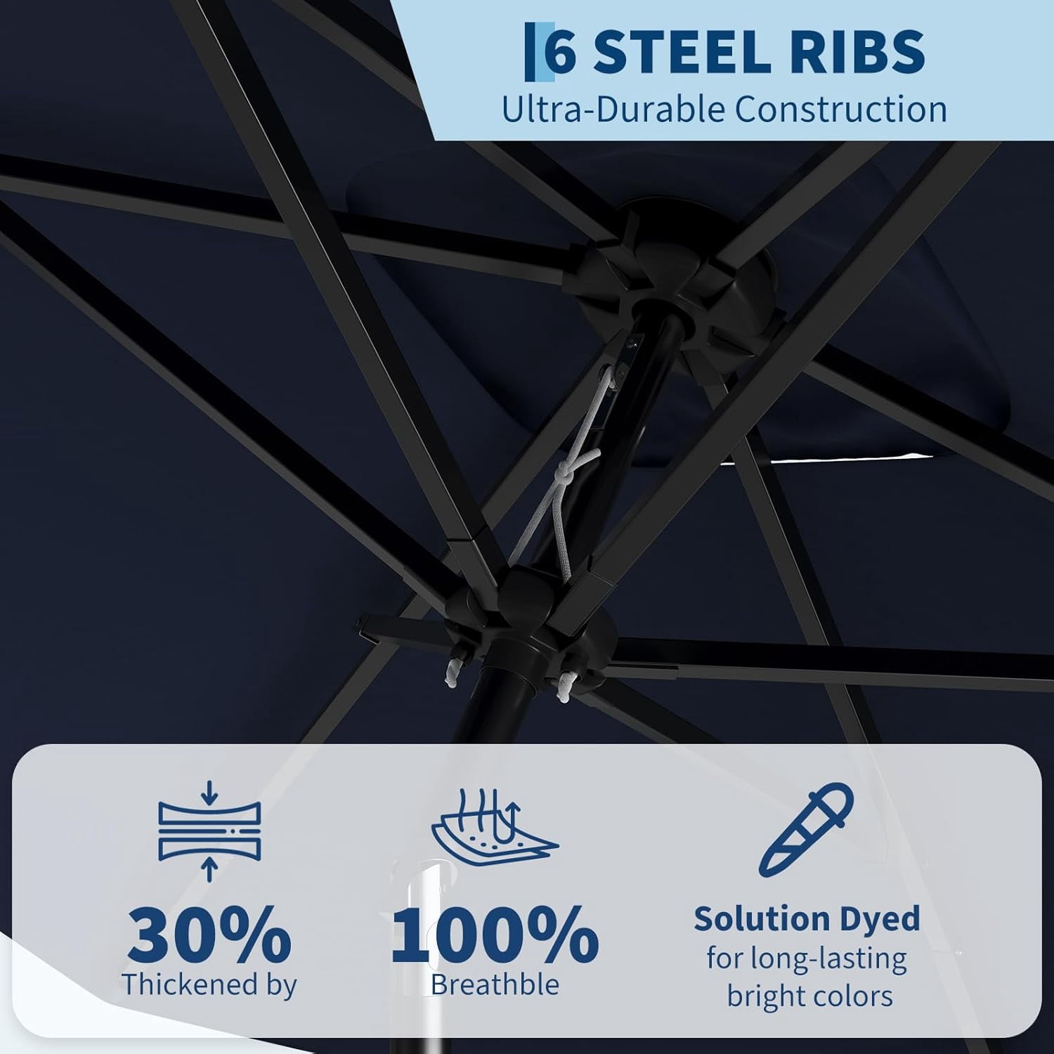 10' x 6.5' Rectangular Patio Umbrella, Outdoor Table Umbrella with Crank and Push Button Tilt, Market Umbrella Sun Umbrella with 6 Sturdy Ribs Tilt for Garden, Deck, Lawn, Pool -Navy Blue