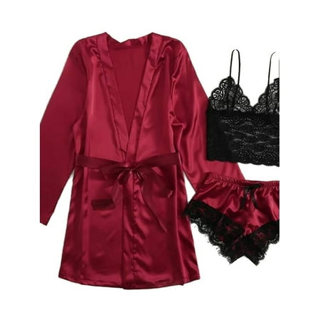 

DYMADE Womens Robe Pajama Set Sexy Nightgown Babydoll Lingerie Sleepwear