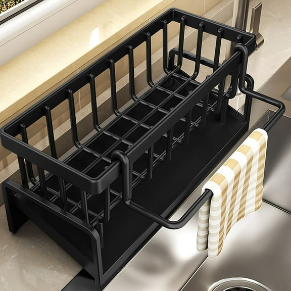 Kitchen Sink Caddy Sponge Organizer with Instant Drying Stone, Rustproof Stainless Steel Spong & Brush Holder for Kitchen Countertop, Home Sink Accessories