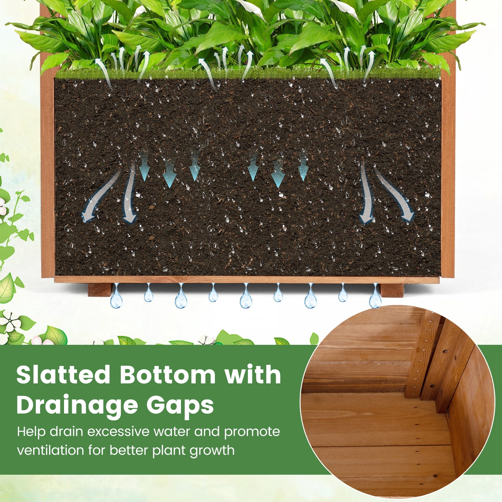 Gymax Wooden Raised Garden Bed/ Lattice Trellises Hanging Roof Drainage Indoor Outdoor