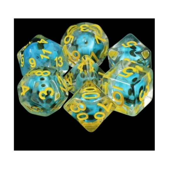 Foam Brain Games Poly Set - Turquoise Treasure w/Yellow (7) New