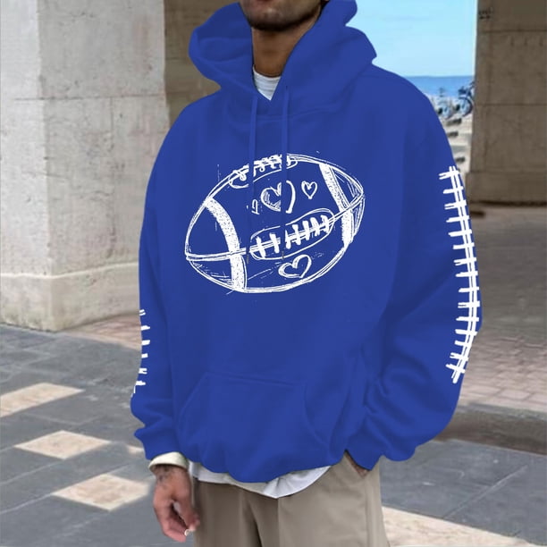 MHFRRA Sudadera con Capucha para Hombre, con Estampado de Fútbol, Informal, Holgada, Cómoda, de Manga Larga, Suave, para Uso Diario En Otoño E Invierno Azul