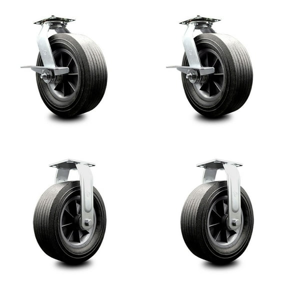 10 Inch Semi Pneumatic Wheel Caster Set 2 Swivel with Brake Swivel Lock 2 Rigid