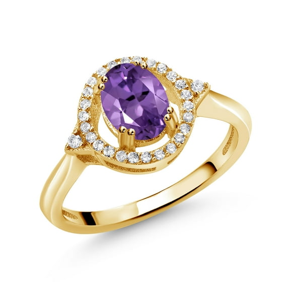 Gem Stone King 1.09 Ct Oval Purple Amethyst 18K Yellow Gold Plated Silver Ring (Size 5)