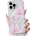 thumbnail image 1 of YCAN-Compatible avec Étui iPhone 13 Pro Transparente Magnétique Compatible avec MagSafe Mignon Lys Fleurs Florales pour Femmes Filles Étui Rigide PC Antichoc Protectrice - Rose, 1 of 4