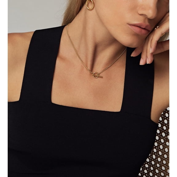 Tewiky 1Pcs Gold Necklace for Women-Dainty Trendy Layered Stackable Choker/Pendant for 10 Women