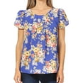 thumbnail image 5 of Women's Casual Floral Print Pleated Front Petal Cap Sleeve Round Neck Tee Blouse Top, 5 of 6